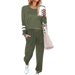 Ekouaer Sweatsuits Womens Loungewear Set Tracksuit Long Sleeve Pajamas Set with Pockets 2 Piece Outfits Lounge Sets(Army Green)