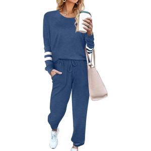 Ekouaer Sweatsuits Womens Loungewear Set Tracksuit Long Sleeve Pajamas Set with Pockets 2 Piece Outfits Lounge Sets(Blue)