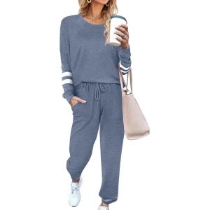 Ekouaer Sweatsuits Womens Loungewear Set Tracksuit Long Sleeve Pajamas Set with Pockets 2 Piece Outfits Lounge Sets(Blue Purple)