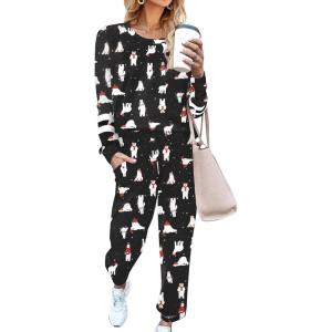 Ekouaer Sweatsuits Womens Loungewear Set Tracksuit Long Sleeve Pajamas Set with Pockets 2 Piece Outfits Lounge Sets(Christmas Black)