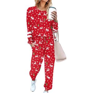 Ekouaer Sweatsuits Womens Loungewear Set Tracksuit Long Sleeve Pajamas Set with Pockets 2 Piece Outfits Lounge Sets(Christmas Red)
