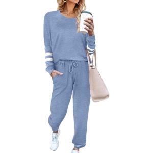 Ekouaer Sweatsuits Womens Loungewear Set Tracksuit Long Sleeve Pajamas Set with Pockets 2 Piece Outfits Lounge Sets(Clear Blue)
