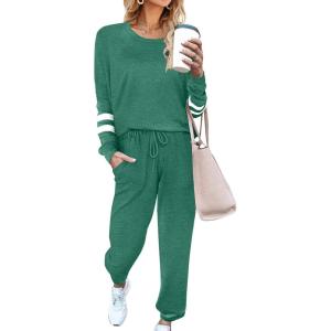 Ekouaer Sweatsuits Womens Loungewear Set Tracksuit Long Sleeve Pajamas Set with Pockets 2 Piece Outfits Lounge Sets(Dark Green)