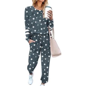 Ekouaer Sweatsuits Womens Loungewear Set Tracksuit Long Sleeve Pajamas Set with Pockets 2 Piece Outfits Lounge Sets(Grey Stars)