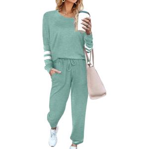 Ekouaer Sweatsuits Womens Loungewear Set Tracksuit Long Sleeve Pajamas Set with Pockets 2 Piece Outfits Lounge Sets(Ice Green)