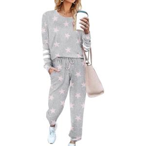 Ekouaer Sweatsuits Womens Loungewear Set Tracksuit Long Sleeve Pajamas Set with Pockets 2 Piece Outfits Lounge Sets(Light Gray Star)