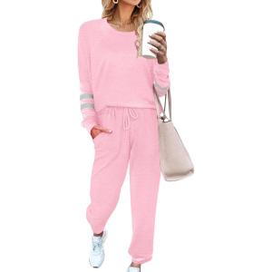 Ekouaer Sweatsuits Womens Loungewear Set Tracksuit Long Sleeve Pajamas Set with Pockets 2 Piece Outfits Lounge Sets(Light Pink)