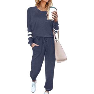 Ekouaer Sweatsuits Womens Loungewear Set Tracksuit Long Sleeve Pajamas Set with Pockets 2 Piece Outfits Lounge Sets(Navy Blue)