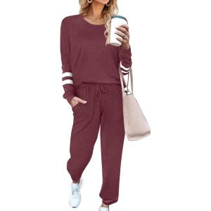 Ekouaer Sweatsuits Womens Loungewear Set Tracksuit Long Sleeve Pajamas Set with Pockets 2 Piece Outfits Lounge Sets(Wine Red)