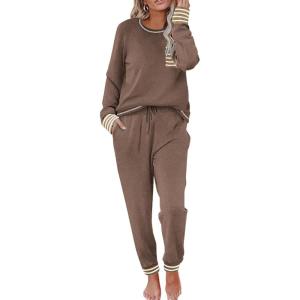 Ekouaer Valentine’s Pajamas Women’s Long Sleeve Pj Set Soft 2 Piece Loungewear Sleepwear with Jogger Pants XS-3XL(Brown)