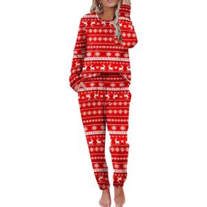 Ekouaer Valentine’s Pajamas Women’s Long Sleeve Pj Set Soft 2 Piece Loungewear Sleepwear with Jogger Pants XS-3XL(Christmas Reindeer on Red)