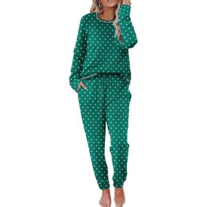 Ekouaer Valentine’s Pajamas Women’s Long Sleeve Pj Set Soft 2 Piece Loungewear Sleepwear with Jogger Pants XS-3XL(Green Small Point)