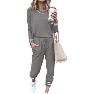 Ekouaer Valentine’s Pajamas Women’s Long Sleeve Pj Set Soft 2 Piece Loungewear Sleepwear with Jogger Pants XS-3XL(Middle Grey)