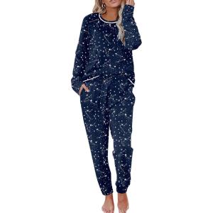 Ekouaer Valentine’s Pajamas Women’s Long Sleeve Pj Set Soft 2 Piece Loungewear Sleepwear with Jogger Pants XS-3XL(Navy Stars)