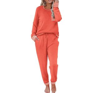 Ekouaer Valentine’s Pajamas Women’s Long Sleeve Pj Set Soft 2 Piece Loungewear Sleepwear with Jogger Pants XS-3XL(Orange Red)