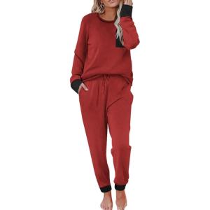 Ekouaer Valentine’s Pajamas Women’s Long Sleeve Pj Set Soft 2 Piece Loungewear Sleepwear with Jogger Pants XS-3XL(Wine Red)