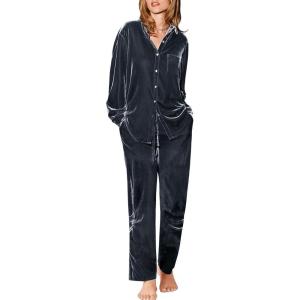 Ekouaer Velour Track Suits for Women Long Sleeve Pajama Set Casual 2 Piece Loungewear(Dark Grey)