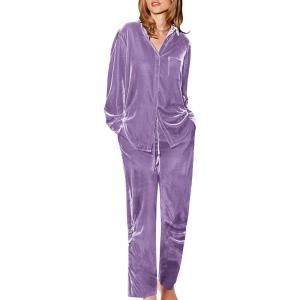 Ekouaer Velour Track Suits for Women Long Sleeve Pajama Set Casual 2 Piece Loungewear(Deep Lilac)