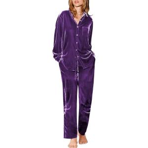 Ekouaer Velour Track Suits for Women Long Sleeve Pajama Set Casual 2 Piece Loungewear(Purple)