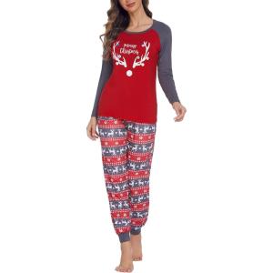 Ekouaer Women’s Pajama Set Christmas Pjs Long Sleeve Print Tops and Pajamas Pants Soft Sleepwear Set(Pattern4_antlers)