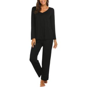 Ekouaer Womens Pajama Sets 2 Piece Lounge Set Fall Winter Pajamas Long Sleeve Pjs Top and Pants Soft Pj Sets Loose Sleepwear(A01-black)