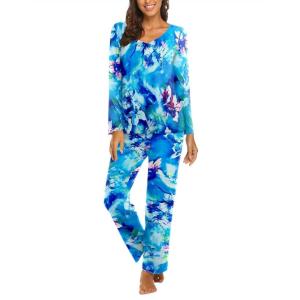 Ekouaer Womens Pajama Sets 2 Piece Lounge Set Fall Winter Pajamas Long Sleeve Pjs Top and Pants Soft Pj Sets Loose Sleepwear(Art Flowers)