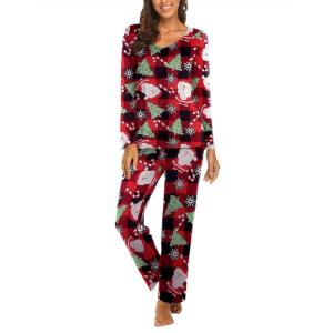 Ekouaer Womens Pajama Sets 2 Piece Lounge Set Fall Winter Pajamas Long Sleeve Pjs Top and Pants Soft Pj Sets Loose Sleepwear(Christmas Snowman)