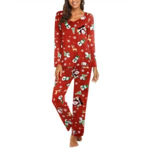 Ekouaer Womens Pajama Sets 2 Piece Lounge Set Fall Winter Pajamas Long Sleeve Pjs Top and Pants Soft Pj Sets Loose Sleepwear(Christmas Snowman Red)