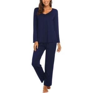 Ekouaer Womens Pajama Sets 2 Piece Lounge Set Fall Winter Pajamas Long Sleeve Pjs Top and Pants Soft Pj Sets Loose Sleepwear(Dark Blue)
