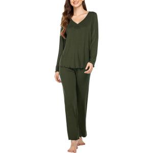 Ekouaer Womens Pajama Sets 2 Piece Lounge Set Fall Winter Pajamas Long Sleeve Pjs Top and Pants Soft Pj Sets Loose Sleepwear(Dark Green)