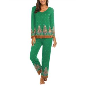 Ekouaer Womens Pajama Sets 2 Piece Lounge Set Fall Winter Pajamas Long Sleeve Pjs Top and Pants Soft Pj Sets Loose Sleepwear(Ethnic Feather Circle)