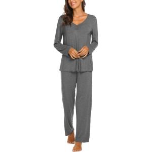 Ekouaer Womens Pajama Sets 2 Piece Lounge Set Fall Winter Pajamas Long Sleeve Pjs Top and Pants Soft Pj Sets Loose Sleepwear(Gray)