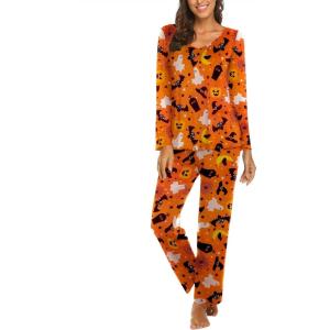 Ekouaer Womens Pajama Sets 2 Piece Lounge Set Fall Winter Pajamas Long Sleeve Pjs Top and Pants Soft Pj Sets Loose Sleepwear(Halloween Pattern)