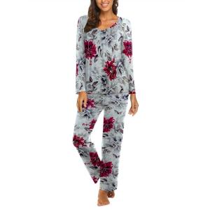 Ekouaer Womens Pajama Sets 2 Piece Lounge Set Fall Winter Pajamas Long Sleeve Pjs Top and Pants Soft Pj Sets Loose Sleepwear(Ink Flowers)