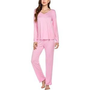 Ekouaer Womens Pajama Sets 2 Piece Lounge Set Fall Winter Pajamas Long Sleeve Pjs Top and Pants Soft Pj Sets Loose Sleepwear(Light Pink)