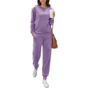 Ekouaer Womens Pajamas Sets Velvet Long Sleeve Jogger Pjs Soft Sleepwear 2 Piece Lounge Sets Casual Tracksuits(Purple)
