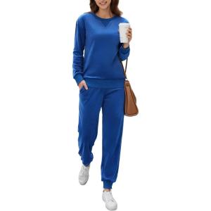 Ekouaer Womens Pajamas Sets Velvet Long Sleeve Jogger Pjs Soft Sleepwear 2 Piece Lounge Sets Casual Tracksuits(Royal Blue)