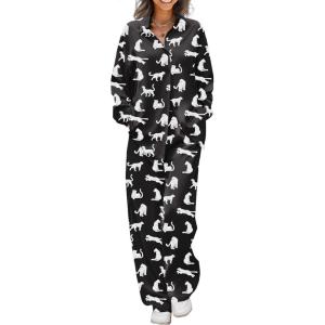 Ekouaer Womens Satin Silky Pajama Set 2 Piece Print PJs Soft Loungewear Button Down Sleepwear with Elastic Waist Long Pants(B-black Leopard)