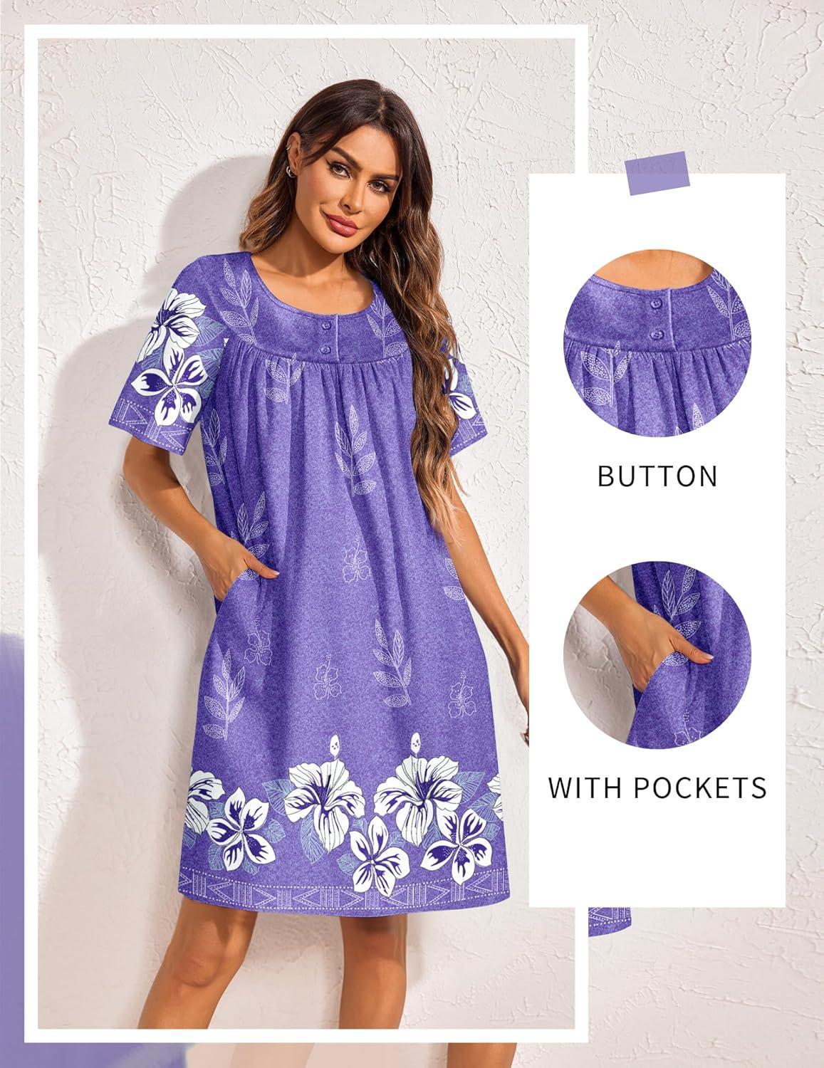 imageEkouaer Moo Moos for Women Button House Dresses for Women with Pocket Mumu S3XLPurple