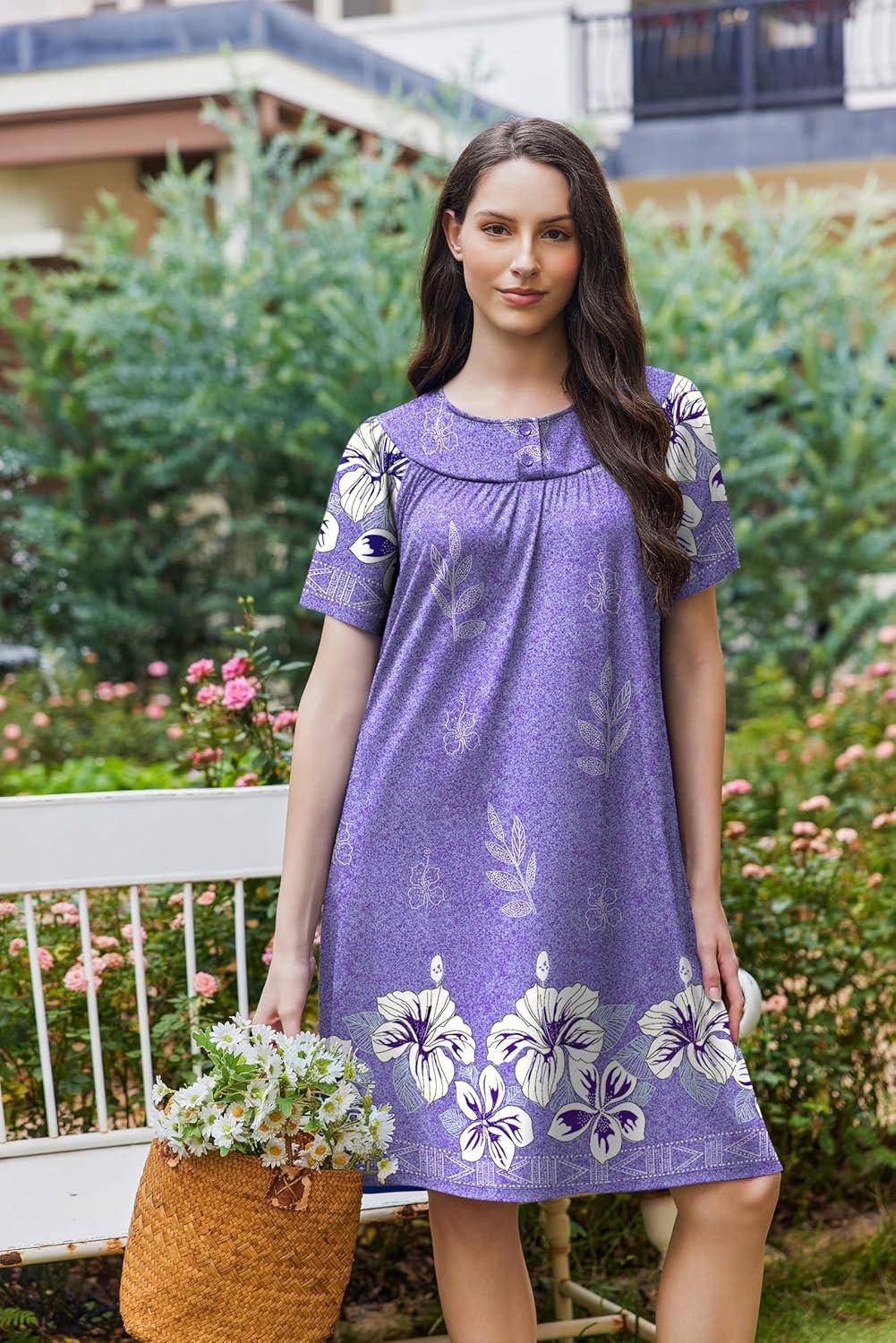 imageEkouaer Moo Moos for Women Button House Dresses for Women with Pocket Mumu S3XLPurple