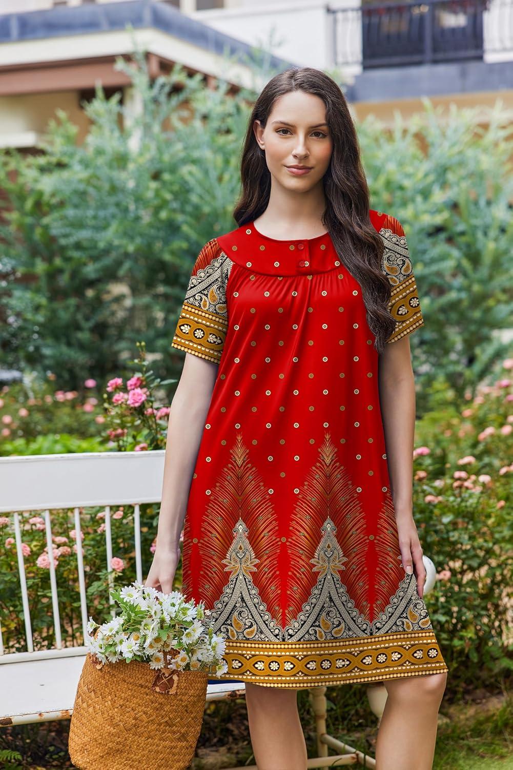 imageEkouaer Moo Moos for Women Button House Dresses for Women with Pocket Mumu S3XLRed Boho