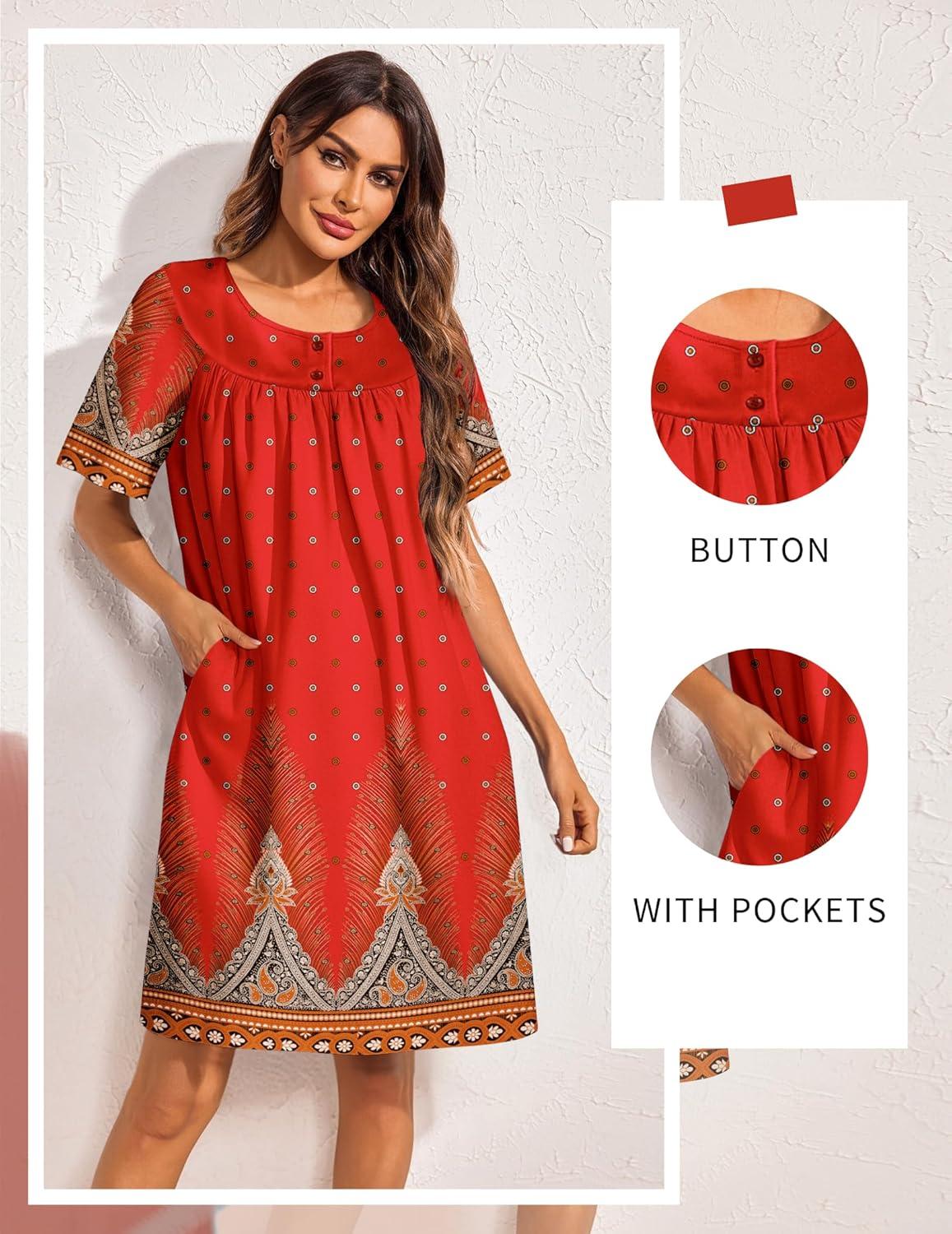 imageEkouaer Moo Moos for Women Button House Dresses for Women with Pocket Mumu S3XLRed Boho