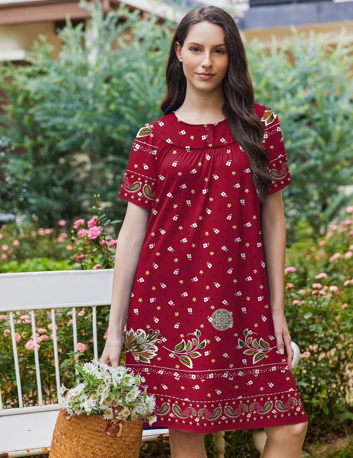 imageEkouaer Moo Moos for Women Button House Dresses for Women with Pocket Mumu S3XLRed Boho Flower