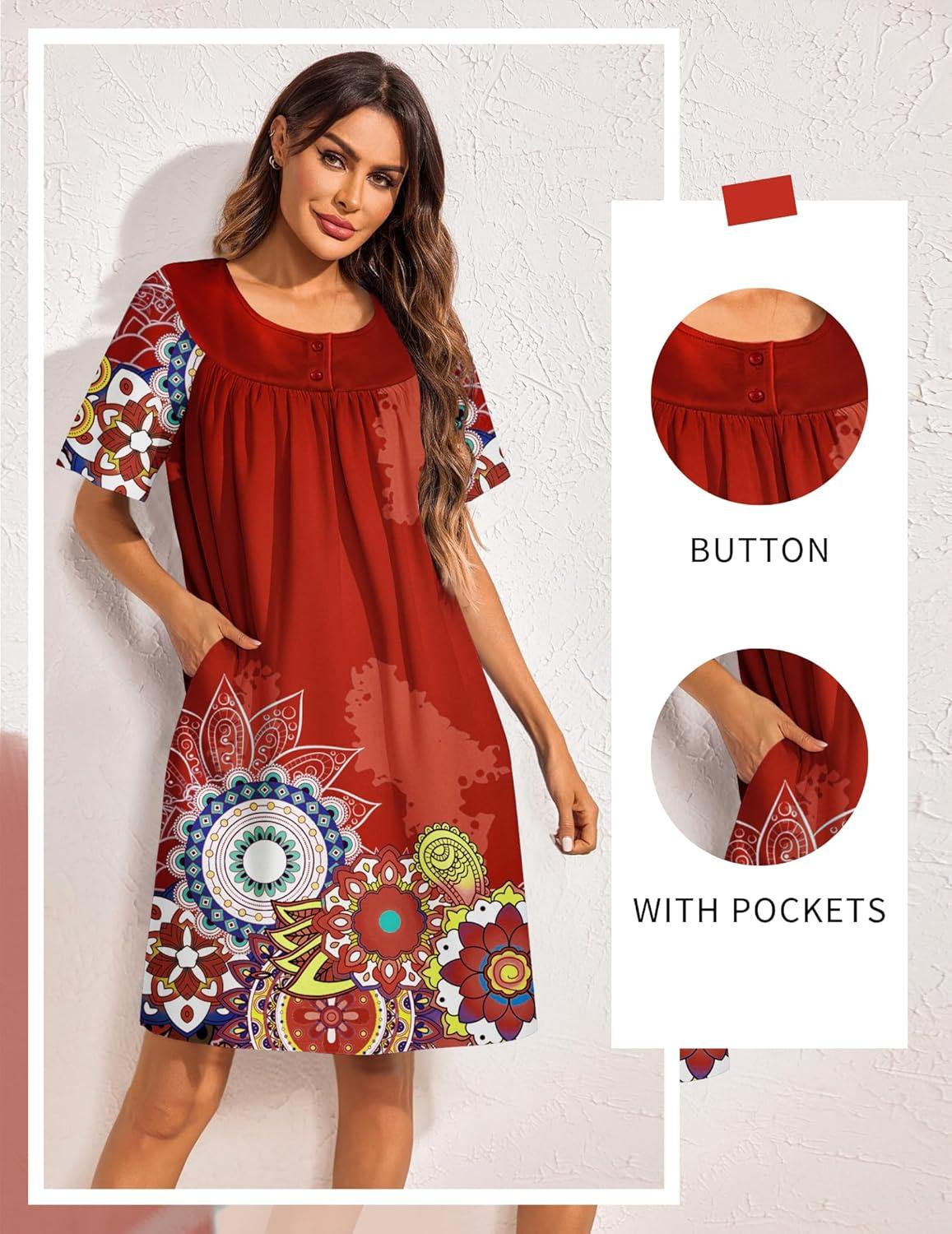 imageEkouaer Moo Moos for Women Button House Dresses for Women with Pocket Mumu S3XLRed Mandala
