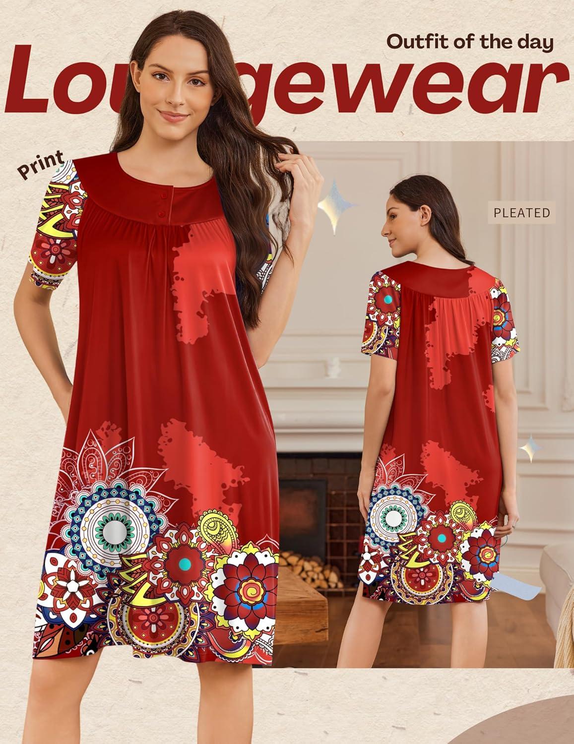 imageEkouaer Moo Moos for Women Button House Dresses for Women with Pocket Mumu S3XLRed Mandala