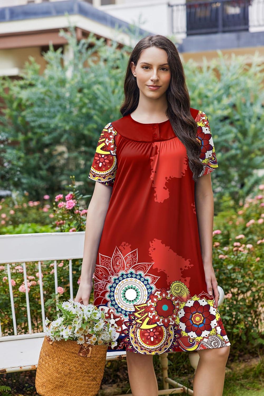 imageEkouaer Moo Moos for Women Button House Dresses for Women with Pocket Mumu S3XLRed Mandala