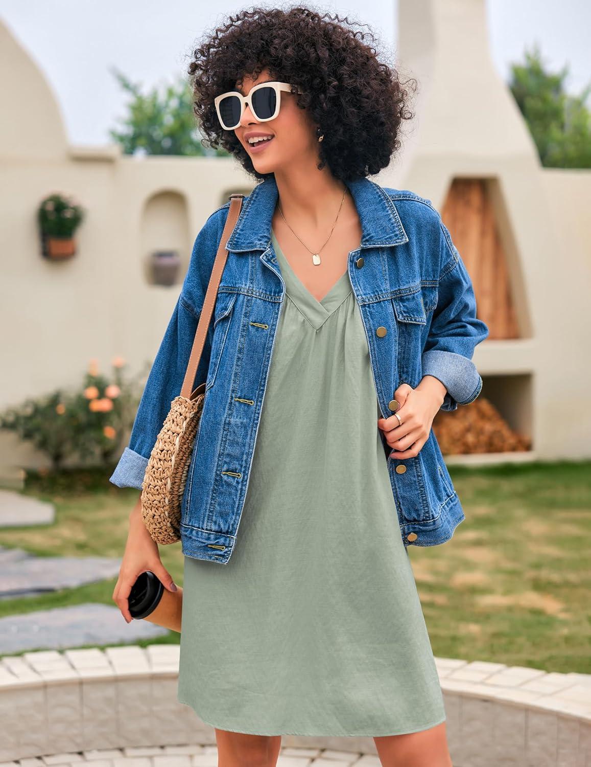 imageEkouaer Nightgown for Women Sleeveless Sleepwear Lightweight Racerback Sleep Shirt Pleated V Neck Night Dress Short ChemiseLight Green