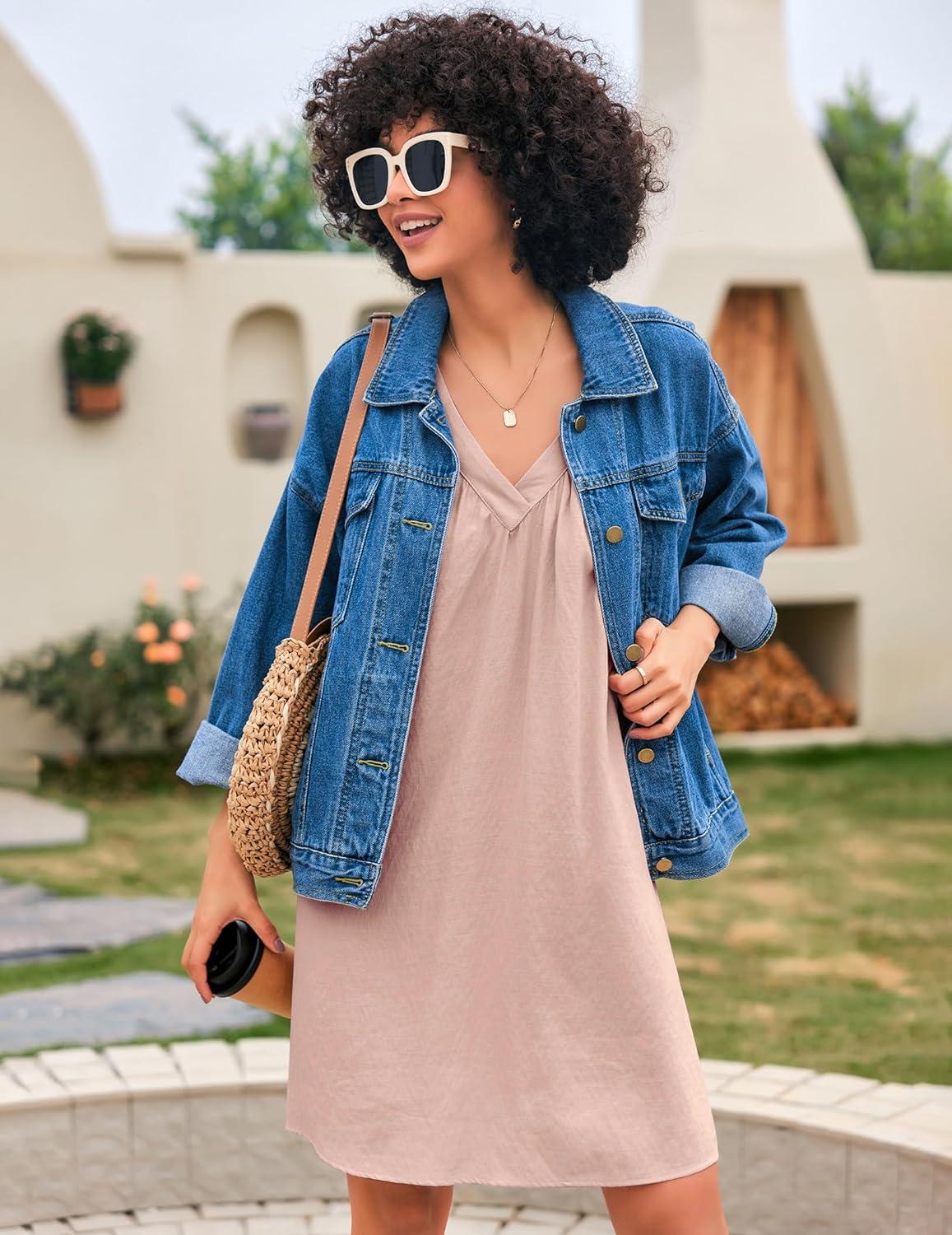 imageEkouaer Nightgown for Women Sleeveless Sleepwear Lightweight Racerback Sleep Shirt Pleated V Neck Night Dress Short ChemiseLight Pink