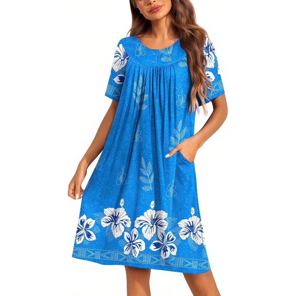 imageEkouaer Moo Moos for Women Button House Dresses for Women with Pocket Mumu S3XLBlue