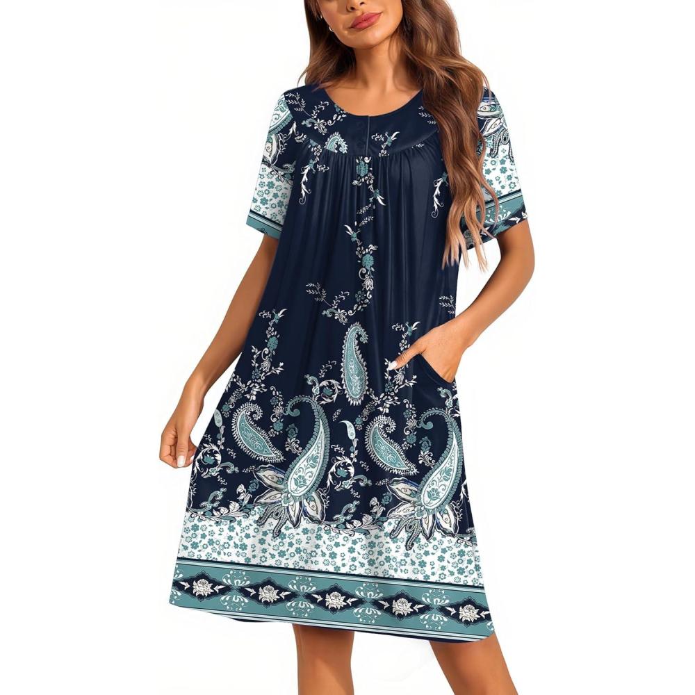 imageEkouaer Moo Moos for Women Button House Dresses for Women with Pocket Mumu S3XLNavy Blue